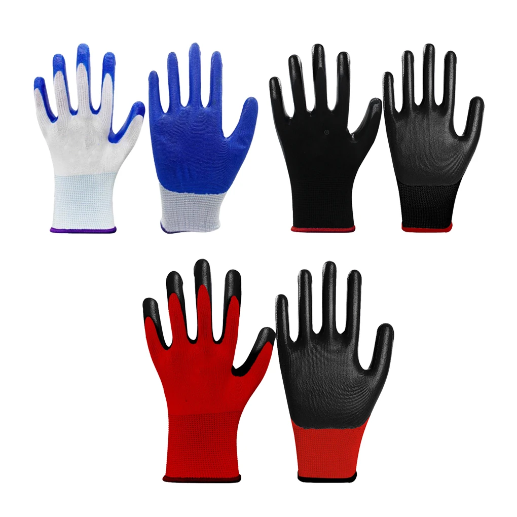 

12 Pairs Work Gloves Mechanic Working Glove Rubber Non-slide Comfortable Palm Coated Thicken Men Industry Painter Blue