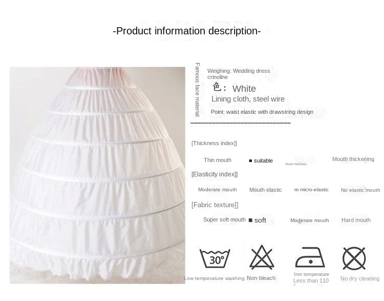 6 Hoop Petticoat Underskirt for Ball Gown Wedding Dress Underwear Crinoline Lolita Dress Accessories Underskirt Panniers