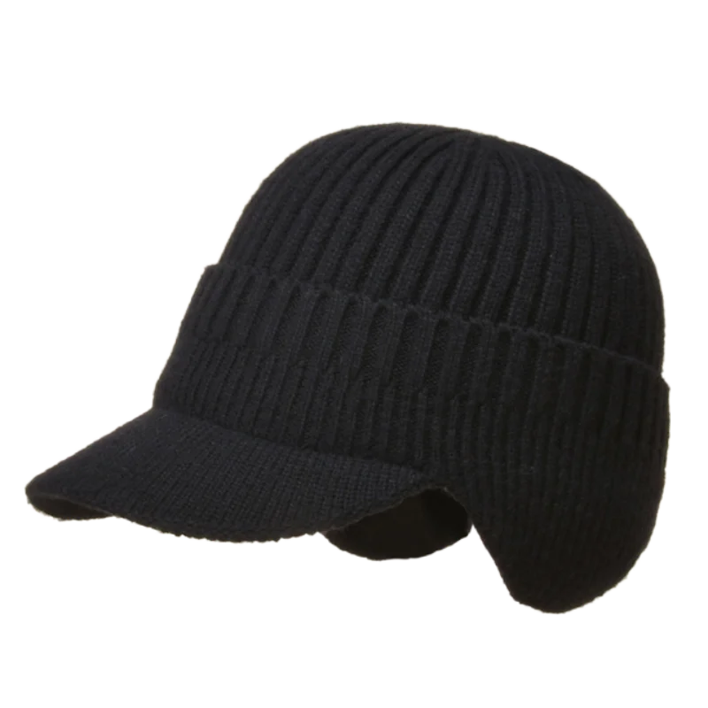 

Men Winter Knitted Beanie Hat Outdoor Cycling Ear Protection Warmth Peaked Cap Casual Fashion Billed Bomber Hats 56-61CM
