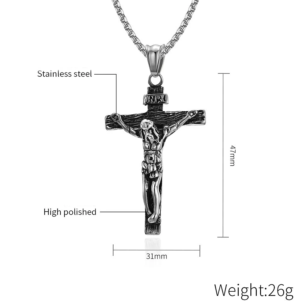 Винтажное ожерелье из нержавеющей стали с кулоном в виде Креста Иисуса для