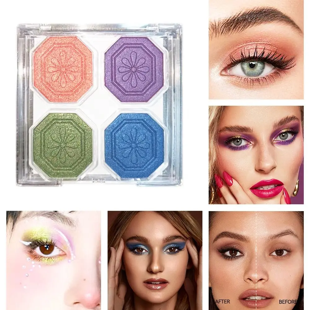 

4 Colors Makeup Party Eyeshadow Palette Shiny Purple Blue Eye Shadow Palette Brown Shimmer Glitter Matte Shades Neon Pigments