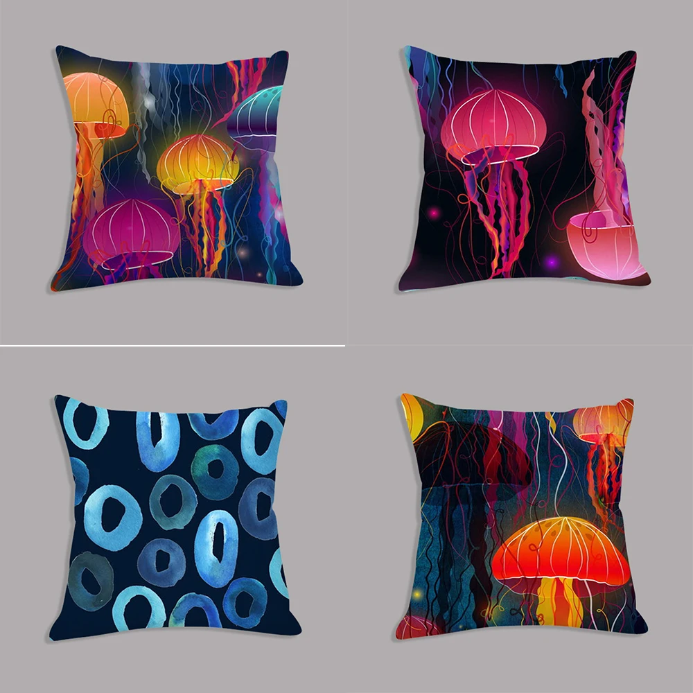 

Customizable Velvet Throw Pillowcase Sofa Home Pillowcase Watercolor Jellyfish Print Cushion Cover Pillowcase