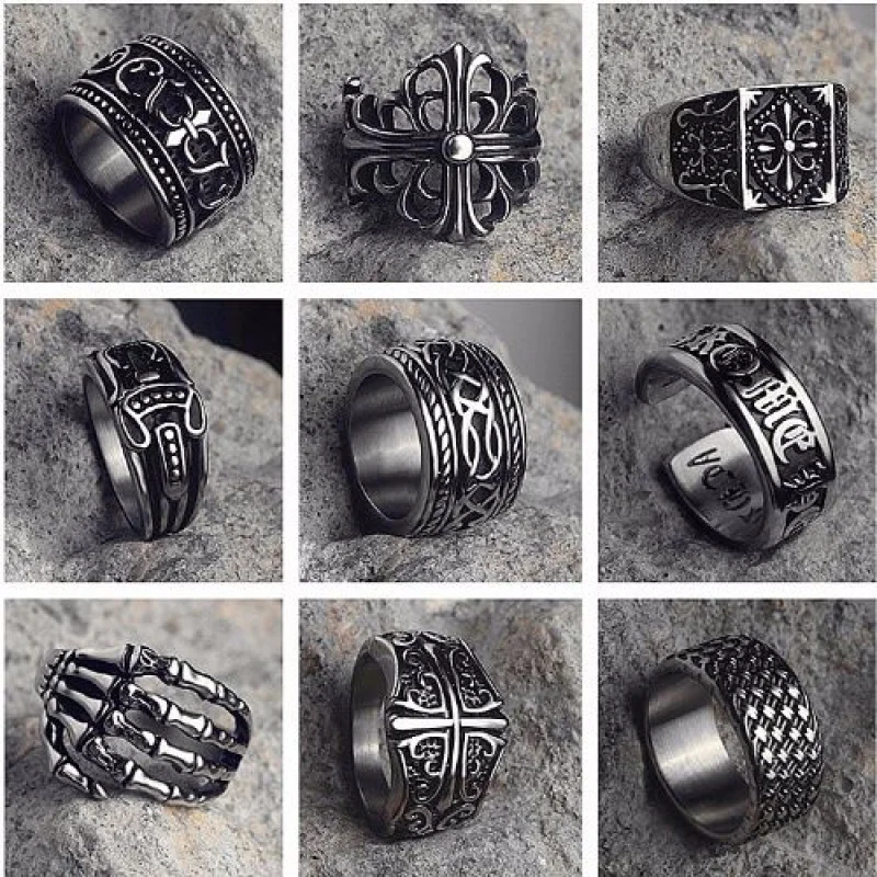 

Disney Influencer Vintage punk titanium steel ring men's index finger cross advanced hip hop skeleton ring