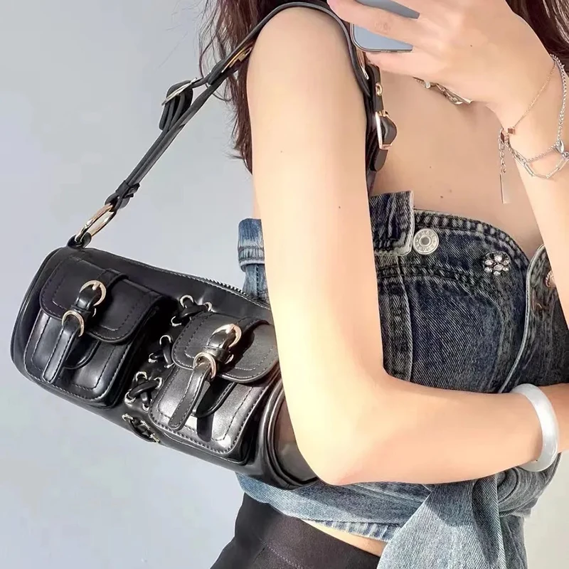 

HAEX Fashion Bucket Women's Bag 2022 Trend Harajuku Y2k Bolso Mujer PU Cross Strap Zipper INS Hot Sale Ladies Shoulder Bag