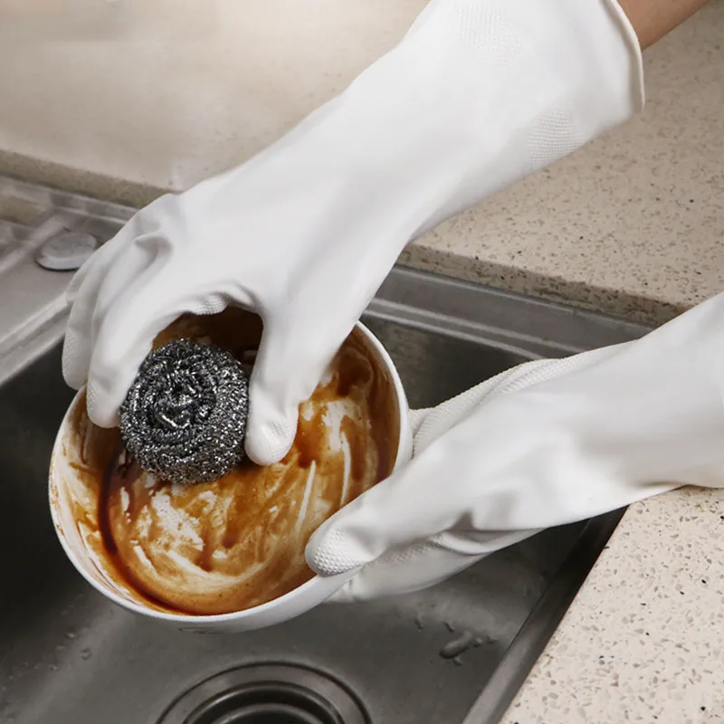 

3 Pairs Flocking Nitrile Gloves Kitchen Accessories Housework Cleaning Winter Warm Plus Fleece Work Gloves For Washing Dishes