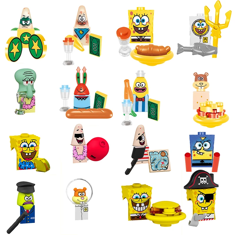 

FL1002 JR231 SpongeBob Mini Action Toy Figures Building Blocks Compatible Cartoon Anime Bricks Assemble Birthday Gifts for Kids