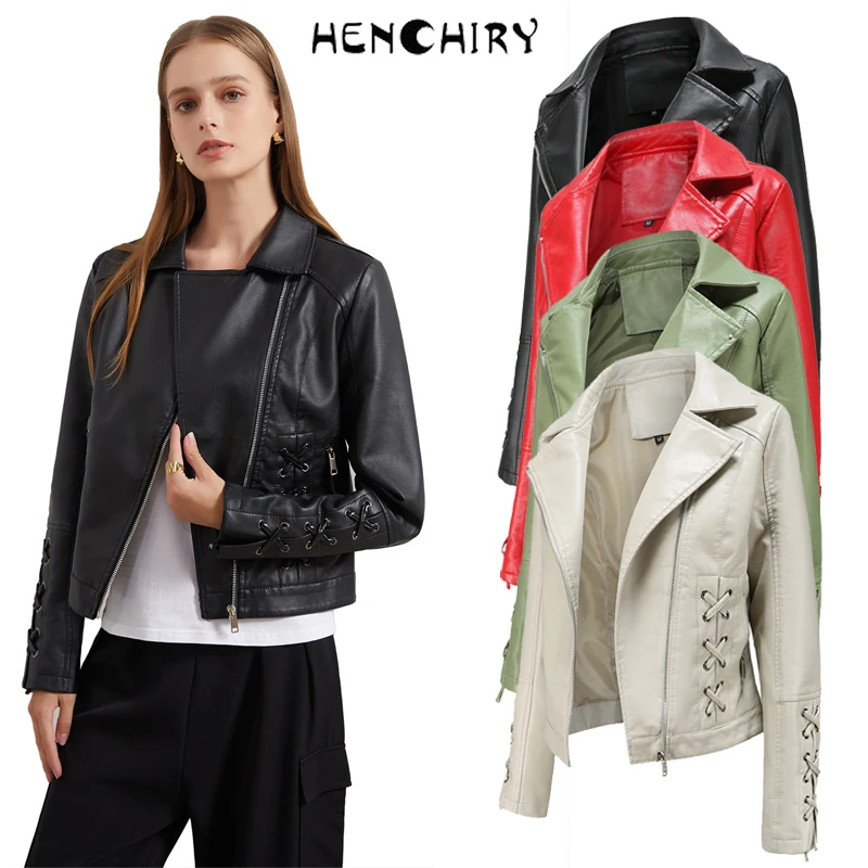 

HENCHIRY 2022 New Fashion Woven Leather Jacket Women Lace Jacket Women European and American Fashion Casual Jacket Women
