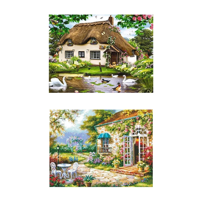 

Набор из 2 алмазных картин 5D, вышивка крестиком, украшение для дома, пейзаж и двор