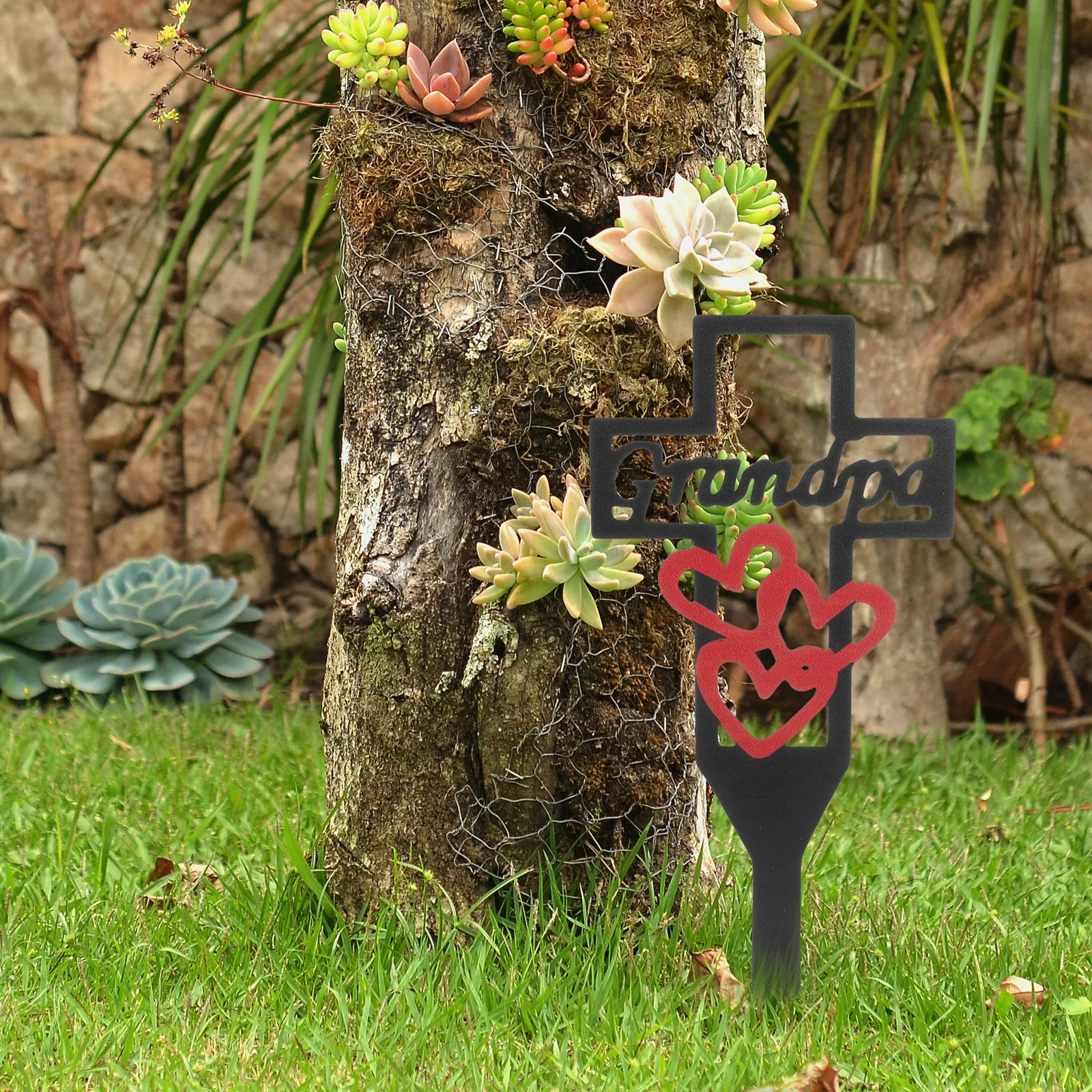 

Cemetery Stake Memorial For Grandfather Deceased Grave Marker Metal Cross Yard Garden Decor Signs Markers