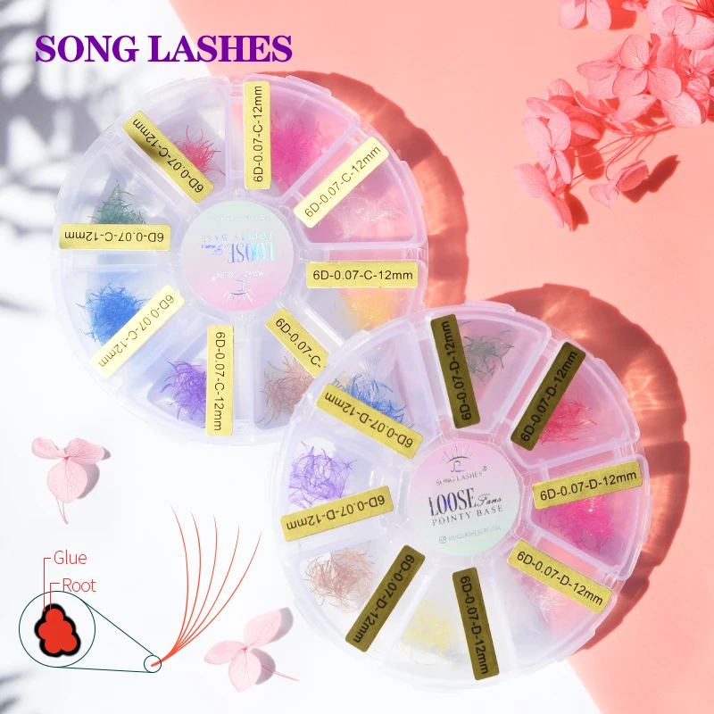 

Song Lashes 6D Professional Loose promade fans C/D Curl Color MIX Eyelash Extensions Thickness Korean PBT
