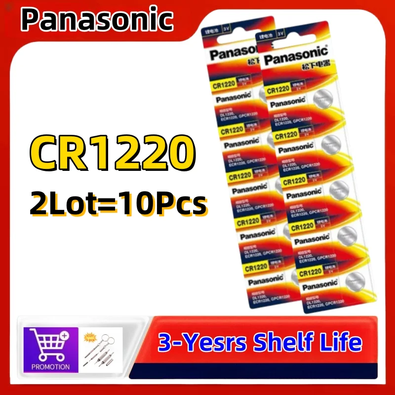 10 шт. оригинальные Panasonic CR1220 ECR1220 DLCR1220 кнопочные батарейки клетка монета литиевая