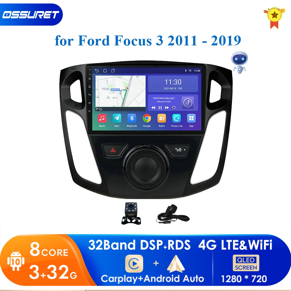 

Автомагнитола Carplay 2DIN, Android 10, мультимедийный видеоплеер для Ford Focus 3 2011-2019, навигация GPS, стерео, аудио, Wi-Fi, 4G, BT 2 + 32