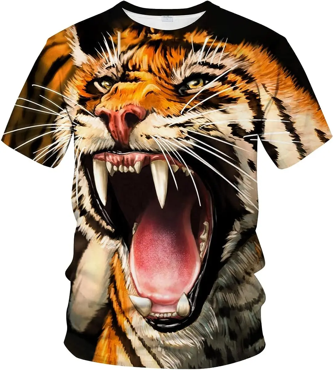 

Man Size Tee Short Sleeve T Shirts Colorful Tiger 3d Print Loose Casual Tops Mens Irregular Summer Clothes