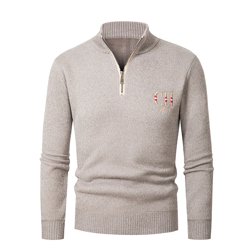 

Luxury Autumn and Winter New Age Reducing Half Zipper Standing Neck Sweater for Men's Long Sleeve Knitwear Top for Men's Trend