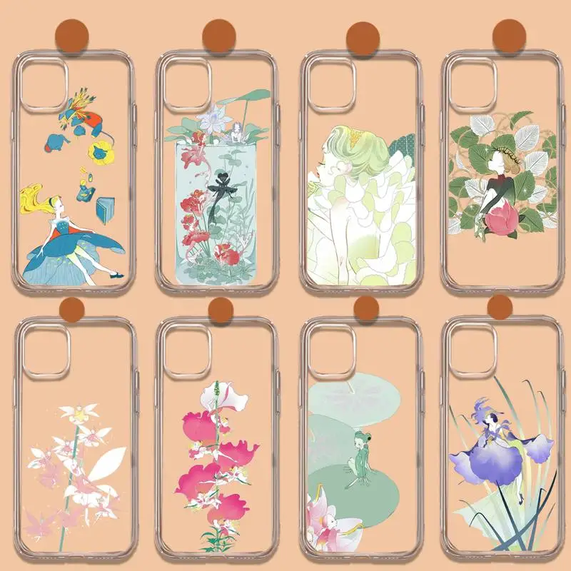 

Beautiful Flower Fairy Illustration art girl Phone Case Transparent soft For iphone 11 13 12 14 x xs xr pro max mini plus
