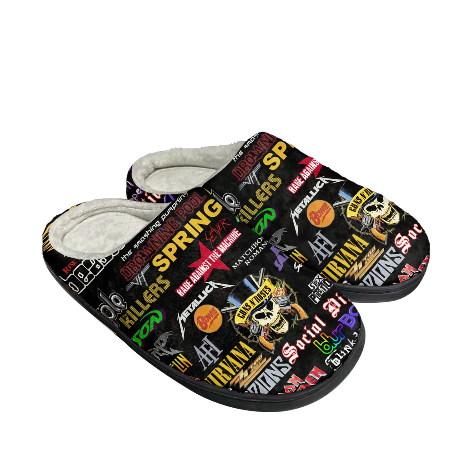 

Rock Band Collage Pop Home Cotton Custom Slippers Mens Womens Sandals Plush Bedroom Casual Keep Warm Shoe Thermal Slipper Black