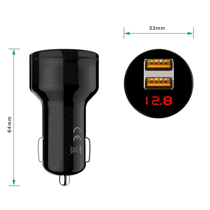 

2022/12V/24V Dual Ports 3.1A USB Car Cigarette Charger Lighter Digital LED Voltmeter Power Adapter for Mobile Phone Tablet GPS