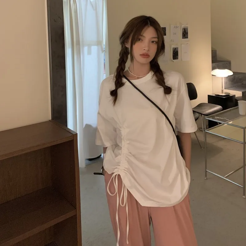 Новое поступление летняя Женская Повседневная Свободная футболка в Корейском