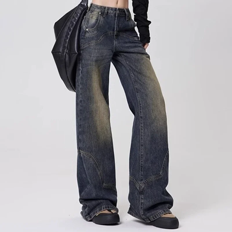 Женские американские ретро уличные джинсы с высокой талией для девочек модные