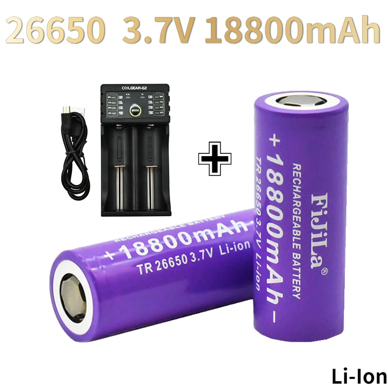 

New 3.7V 26650 Battery 18800mAh Li-ion Rechargeable Battery for LED Flashlight Torch Li-ion Battery Accumulator Battery+Charger