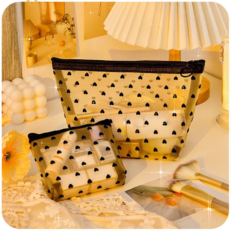 

1PC Dot Women Men Necessary Cosmetic Bag Transparent Travel Organizer Fashion Small Large Black Toiletry Bags Makeup Pouch
