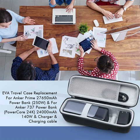 Противоударная дорожная сумка из ЭВА с веревкой для рук и карабином, жесткий чехол для Anker Prime 27650 мАч Power Bank 250 Вт