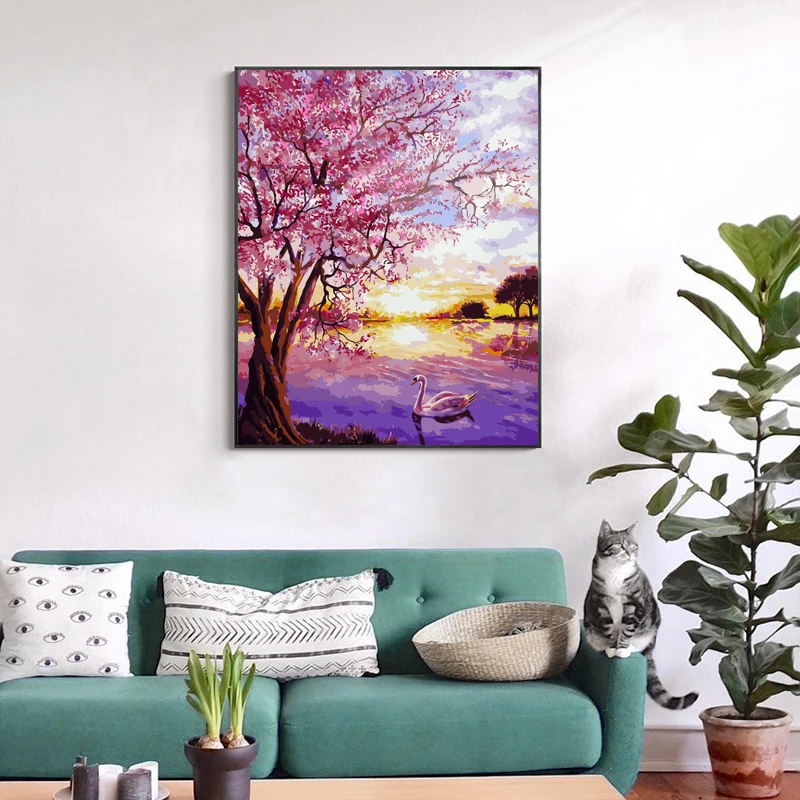 Рисование девушка DIY по номерам осенний пейзаж 40x50 см строительный рисунок