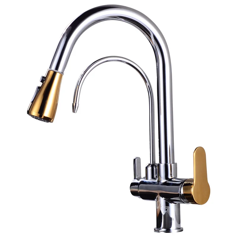 

All-copper Nordic black and gold kitchen sink hot and cold water faucet wash basin laundry pool can be rotated