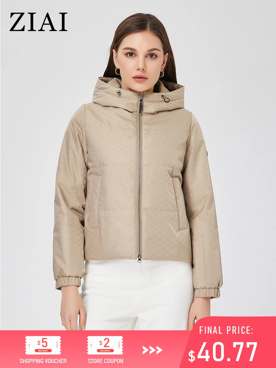 ZIAI 2023 Women's spring jacket Classic Short Hooded Casual Thin Cotton zipper High quality pattern Fabric coat women ZM-20360