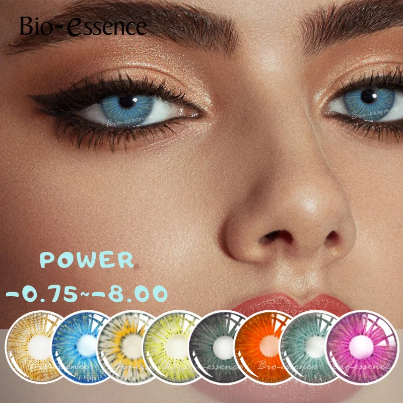 Bio-essence 1 Pair Color Contact Lenses Power -0.75~-8.00 Degree Lens Natural Big Pupils Colored Eyes Contacts Lenses