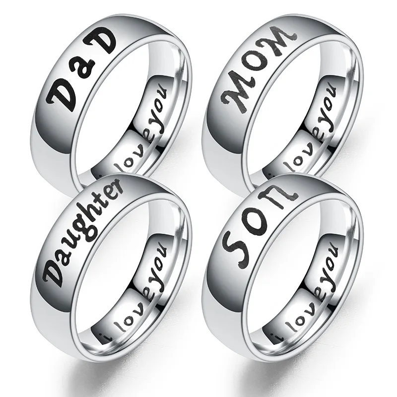 18AORMYK New 2023 Family Warmth I Love You Stainless Steel Rings for Mom Dad Son Daughter Family Members Ring Jewelry Wholesale