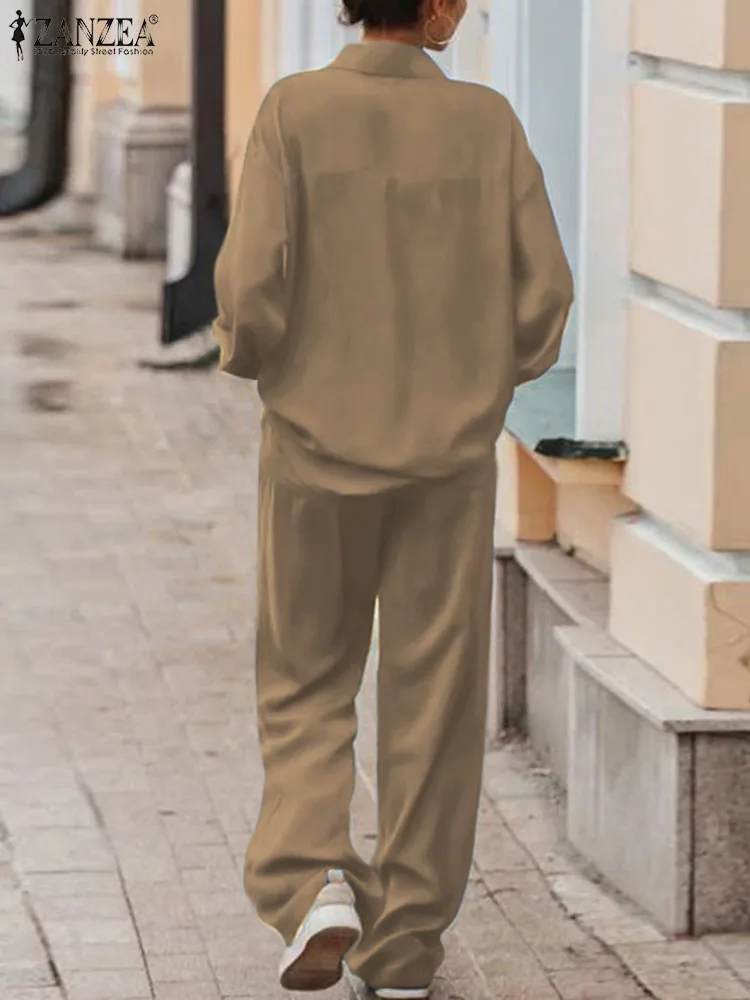 Комплект брюк ZANZEA женский плиссированный однотонный атласный комплект из двух