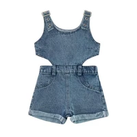 baby girls denim playsuits girl overalls summer clothes solid sleeveless hollow out romper toddler kids jeans jumpsuit shorts 2y