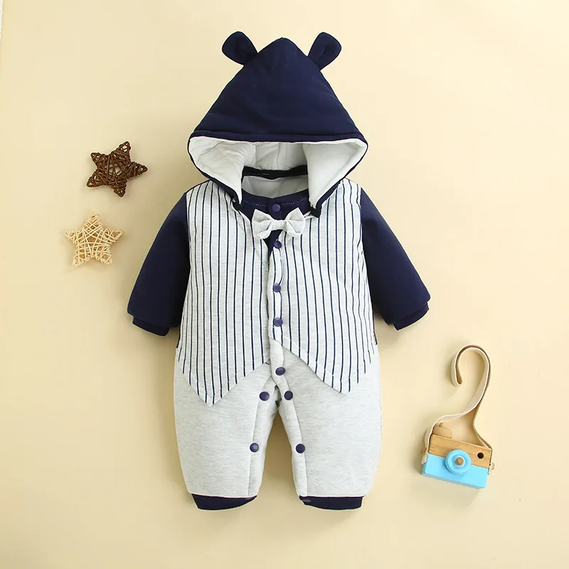 

Зимний комбинезон для новорожденных, комбинезон для малышей, комбинезон для новорожденных, полосатый плотный теплый комбинезон для маленьких мальчиков, одежда для мальчиков