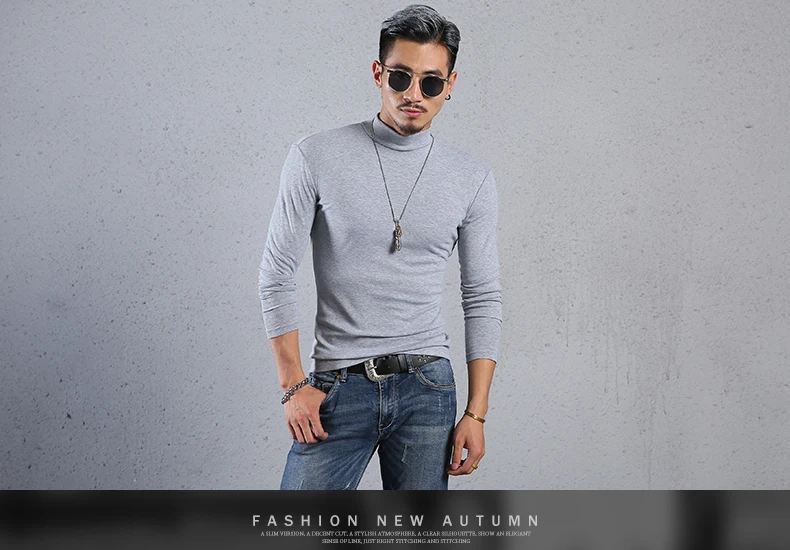 

J0159 Men's spring pure cotton semi high collar bottomed shirt