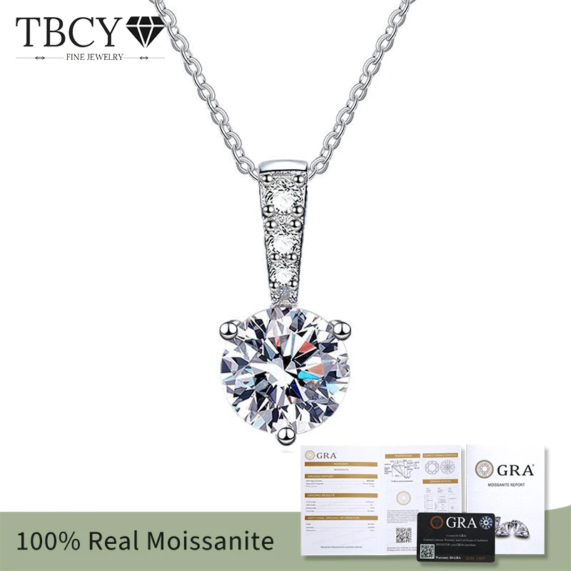 

TBCYD 1CT Round Moissanite Pendant Necklace For Women 925 Sterling Silver Rhodium Plating Sparkling Wedding Party Fine Jewelry