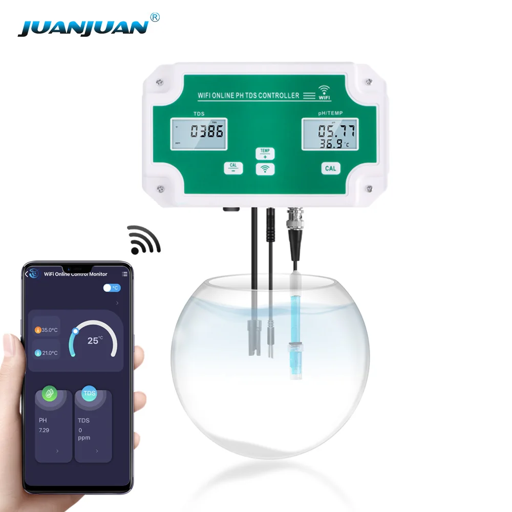 

Digital PH/ORP/TDS/TEMP Analyzer Tester WIFI Controller Water pH meter Thermometer Tuya APP Control for Aquario,Swimming Pools