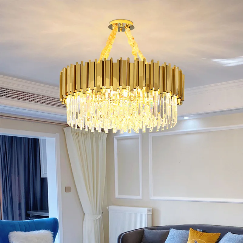 

Light Luxury Living Room Crystal Chandelier Modern Nordic Model Room Living Room Dining Room Stainless Steel Lamp