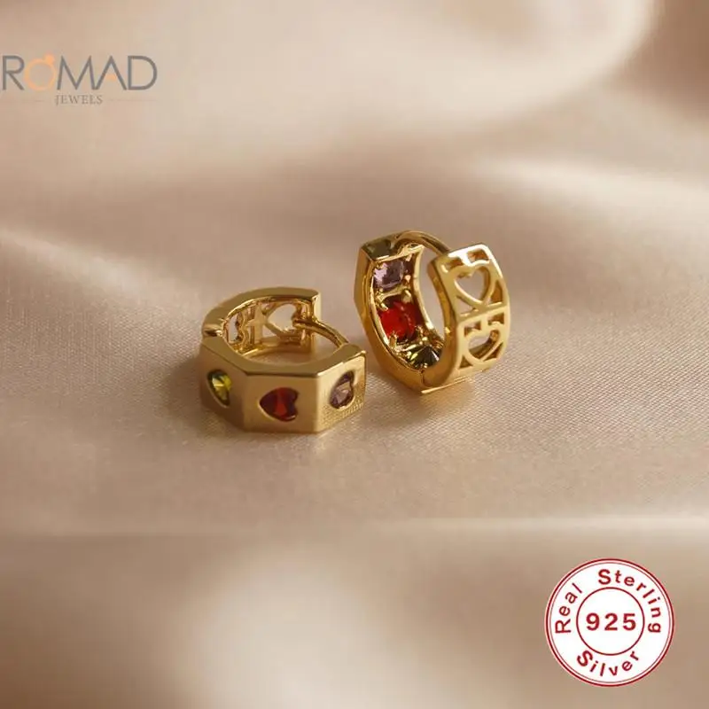 

ROMAD Круглые красочные серьги из циркония модные женские серьги entes, 925 Стерлинговое Серебро, серьги в форме сердца с кристаллами