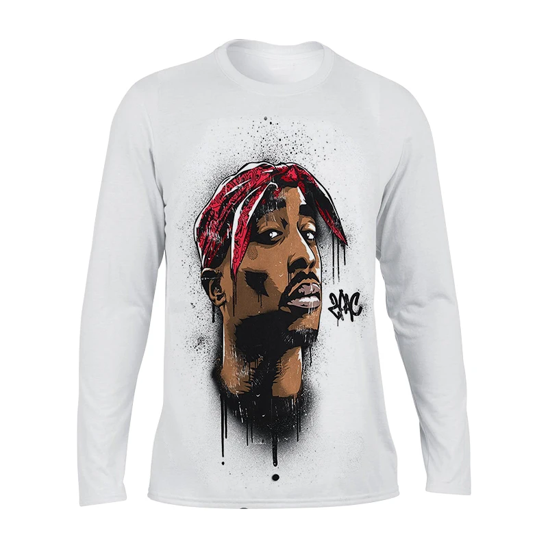 

2022 Fall New 3D2PAC Printed T Shirts Men Loose Athleisure Fashion Round Neck Oversized Streetwear Long Sleeves