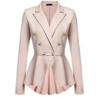 autumn new women slim fit double row metal suit coat buckle ruffled long sleeve jackets elegant blazer female white black pink