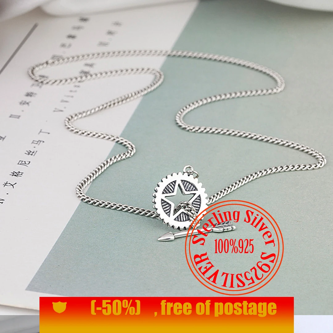 

East Gate star five pointed star arrow Circle Necklace women s 925 Sterling Silver Thai silver retro collarbone chain personalit