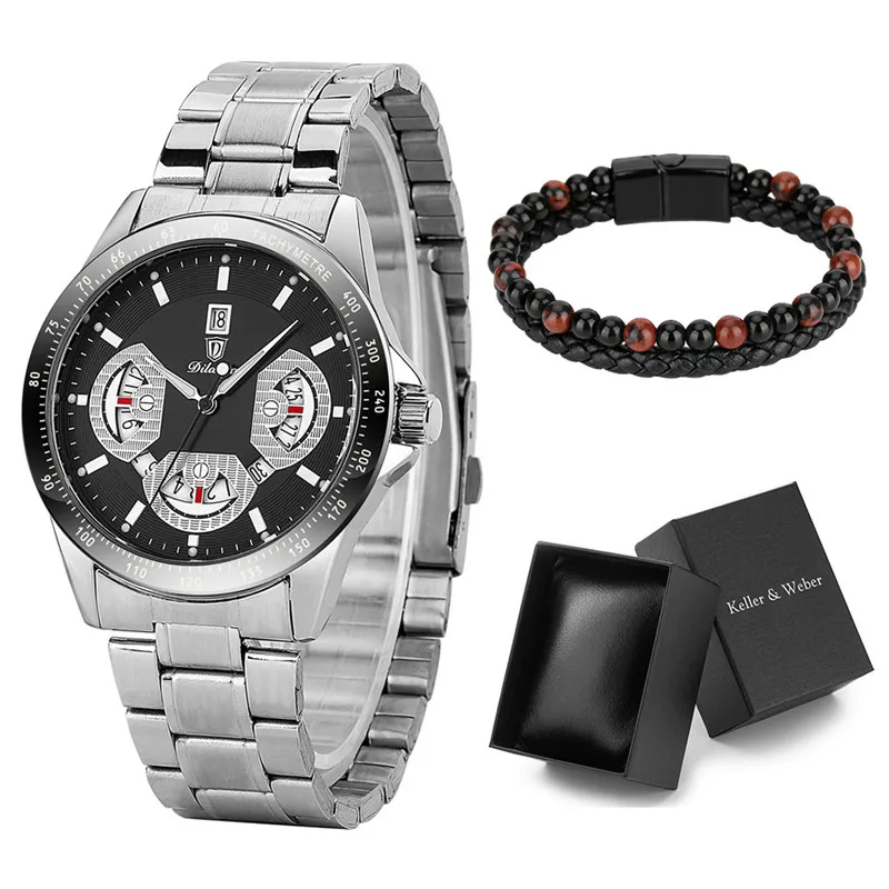 

Luxury Men's Business Quartz Wrist Watch Date Display with Elastic Cuff Bracelet Birthday Anniversary Gift Set To Lover Reloj