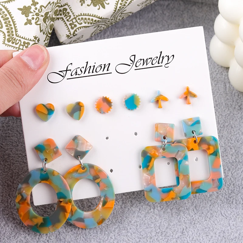 Набор из 5 пар серег с неровными узорами круглые квадратные шестерни в форме