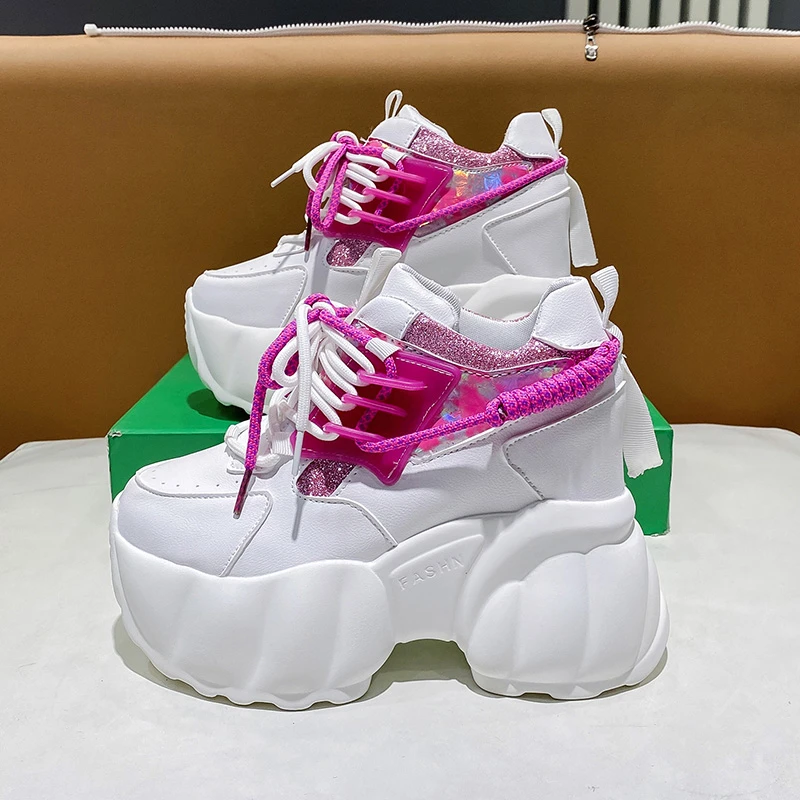 

Женские кроссовки на массивной подошве, повседневные кроссовки из дышащего материала на платформе, со шнуровкой, на толстой подошве, спорти...