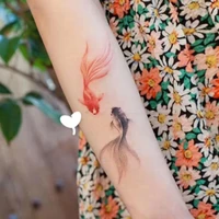 10pcset goldfish temporary tattoo stickers watercolor fashion waterproof durable collarbone arm back ankle body art fake tattoo