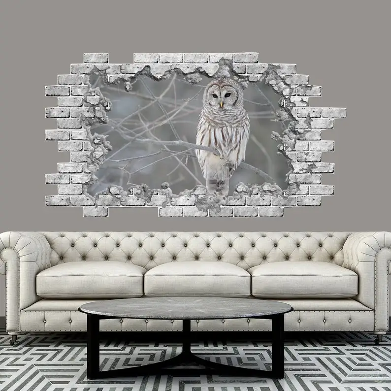 

Woodland 3D Wall Sticker - Wall Decal Owl - 3d Window decal for kid - 3d poster kids - Smashed Wall - Woodland wall decal nurser