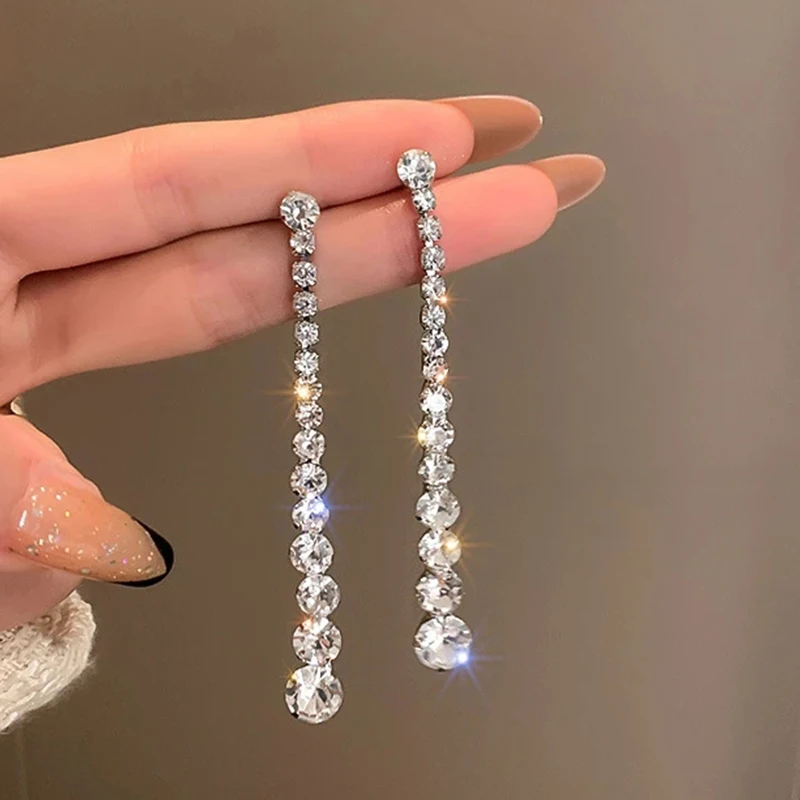 

Baroque Luxury Crystal Drop Earrings Crystal Chain Tassel Drop Earrings for Women Luxury Full Crystal Earrings Statement Jewelry