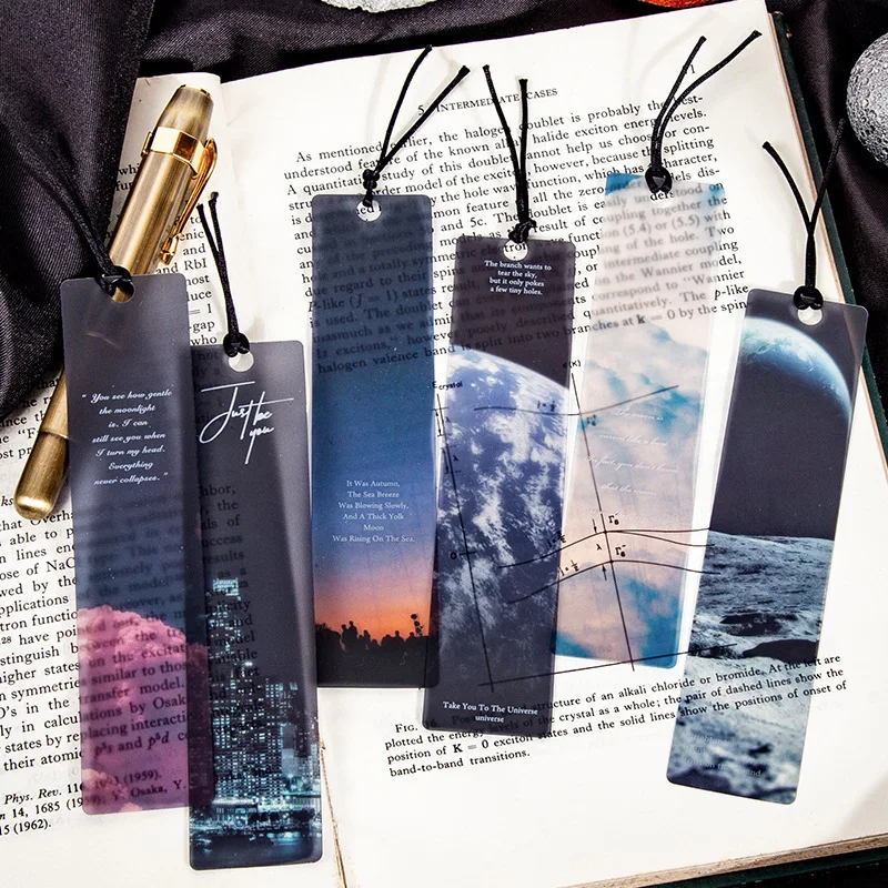 

5 Pcs/pack Space Tour Series Landscape Painting Bookmark PVC Reading Book Mark Dusk Moon Book Page Marker Stationery Supplies