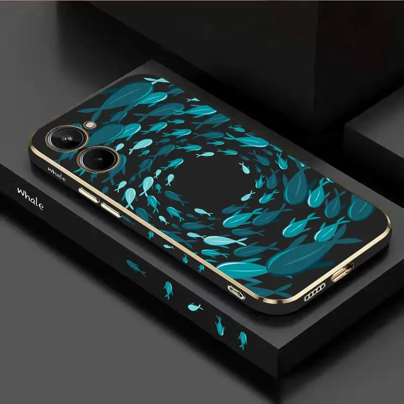 

Fish Gather Luxury Plating Phone Case For OPPO Realme 10 9 9i 8 8i 7 7i 6 Pro Plus C35 C30 C31 C25 C25S C20 C21Y Cover